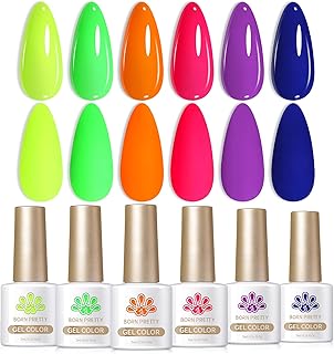 Born Pretty Neon Gel Nail Polish Set 6 Colors Spring Summer Luminous Glow in Dark Gel Polish Fluorescent Orange Hot Pink Blue Yellow Green Purple Gel Nail Polish Set 7ML