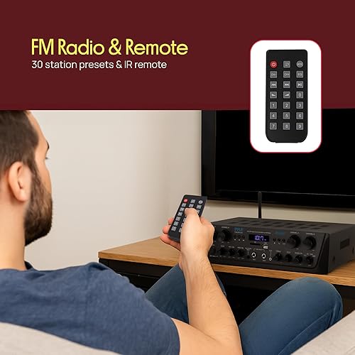 Miniatura 6 de Pyle 500W 4-Channel Karaoke Bluetooth Amplifier / Home Stereo Receiver for Wireless Music Streaming - with AUX - FM - RCA - Sub Out - USB - A / SD
