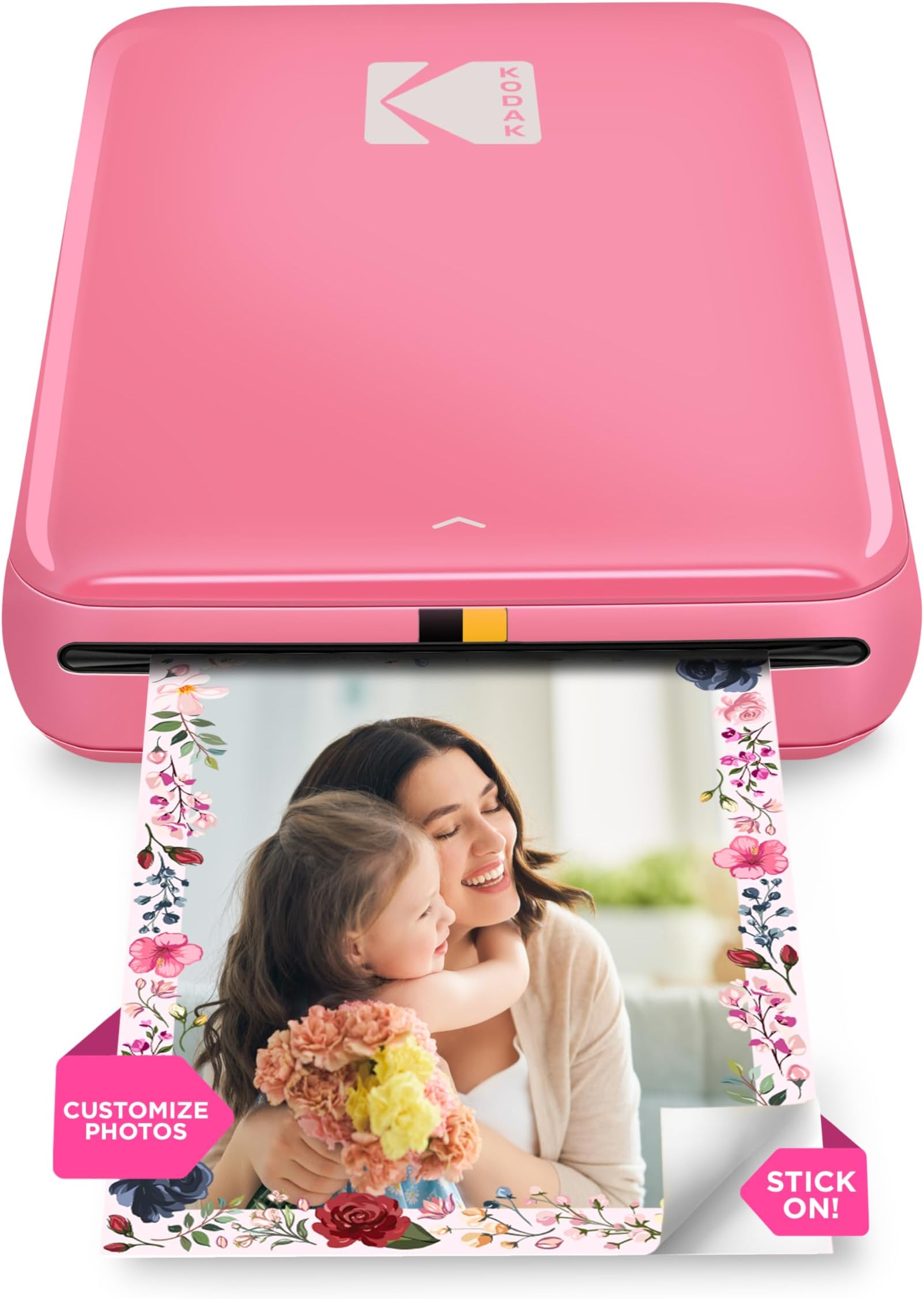 KODAK Step Instant Photo Printer With Bluetooth/NFC, ZINK Technology & KODAK App for iOS & Android (Pink) Prints 2x3” Sticky-Back Photos.