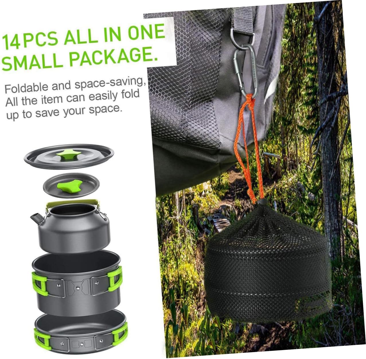 1set Portable Camping Cookware Non-Stick Cooking Supplies Kit for Outdoor BBQ Hiking and Picnics Compact and Lightweight Design for Easy Carrying