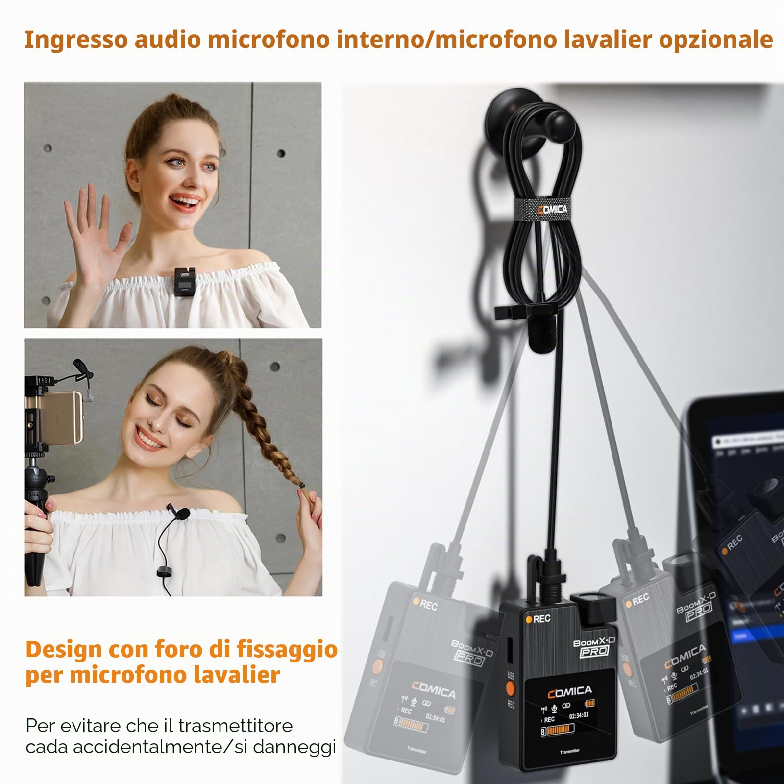 COMICA Microfono Lavalier senza fili, BoomX-D2 Pro 2.4G Sistema di microfono senza fili di registrazione per smartphone, fotocamera, computer, Youtube, Facebook Live-Streaming (Nero) (2TX + RX)