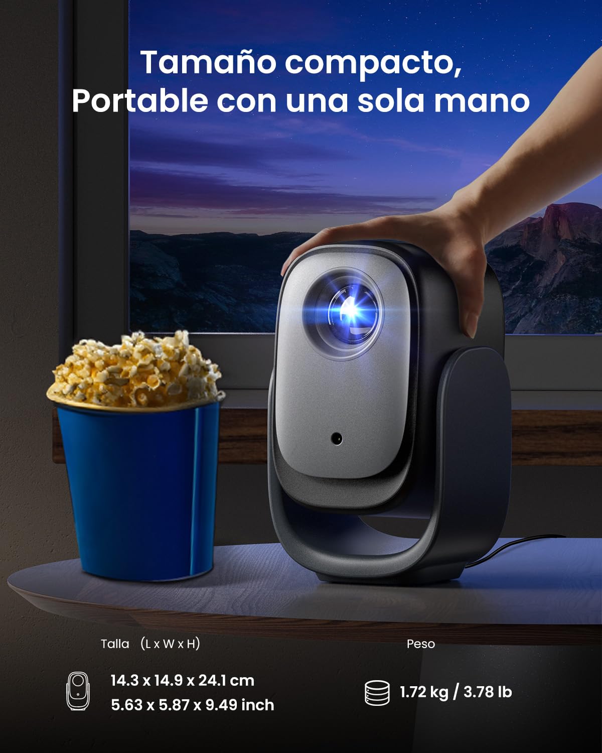Dangbei N2 Mini Proyector 1080p, Proyector Portatil Full HD, Ajustable Soporte y Rotación de 190°, Enfoque Automático, Netflix, Dolby Audio, WiFi6 y Bluetooth 5.2