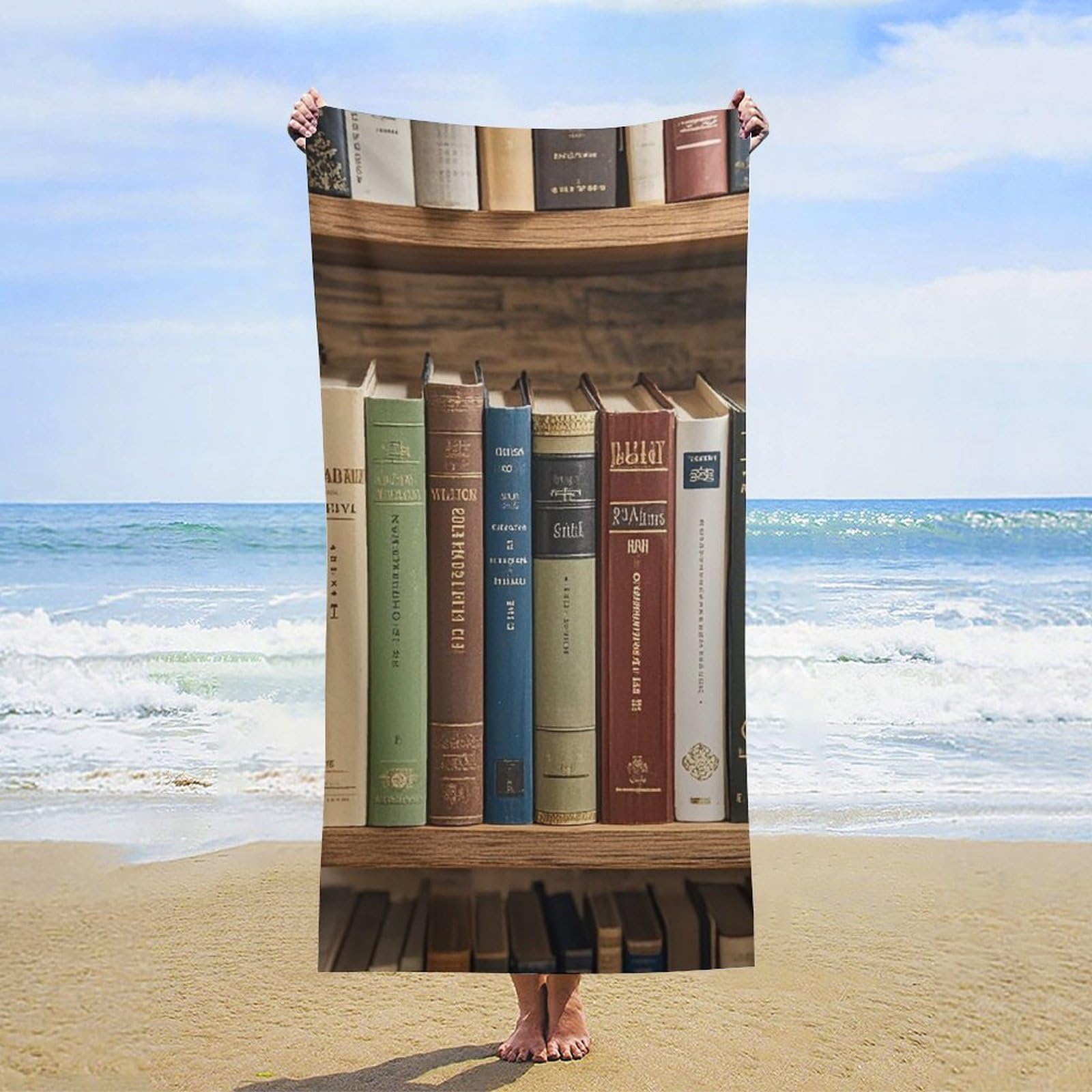 Anceky Oversized Bookshelf Beach Towel Soft Microfiber Bath Towel Quick Dry Absorbent Travel Pool Towels Lightweight Sand Free Blanket Machine Washable for Swim Picnic