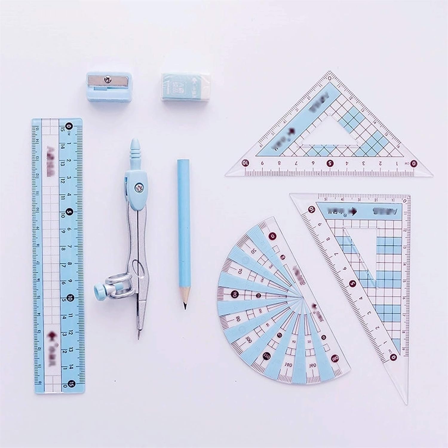 Kreis-Zeichenwerkzeug, 8-teiliges Set, Geometrie-Set mit Mathe-Zirkel, Teiler, Lineal, Dreiecken, Winkelmesser, Bleistift