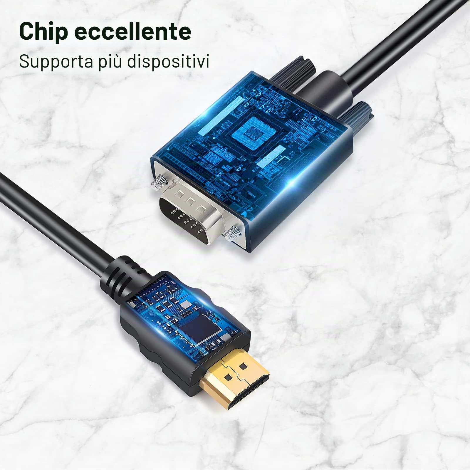 JOPHEK Cavo HDMI a VGA da 1,8 m, supporto 1080P per convertire il segnale collega un PC desktop, DVD, laptop con porta HDMI un monitor, proiettore, HDTV con porta VGA