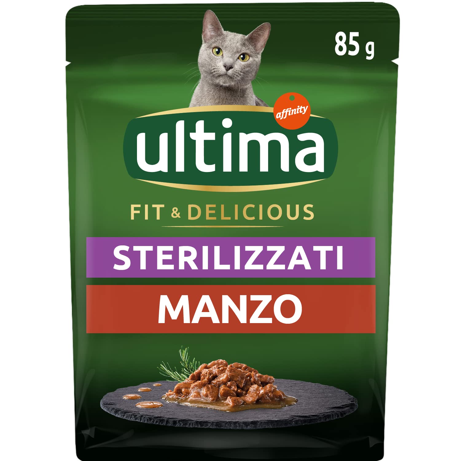 Ultima Cibo Umido per Gatti Fit & Delicious con Manzo: 24 Buste da 85g