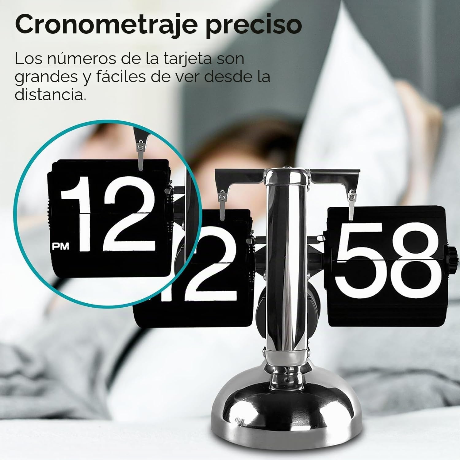 Reloj retro con tapa y tapa, reloj de escritorio digital, funciona con pilas, minimalista, con una sola base, reloj de escritorio mecánico para el hogar, salón (negro)