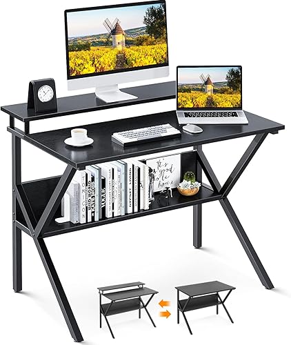 ODK Escritorio pequeño, escritorio de computadora de 27.5 pulgadas para espacios pequeños, escritorio para niños con almacenamiento, mesa de estudio