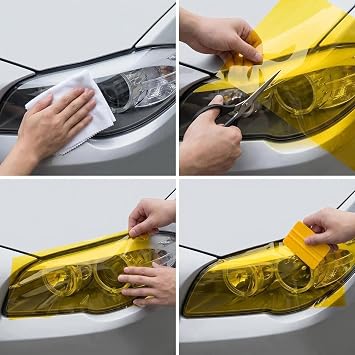 Yellow Car Headlight Tint Film, Self-Adhesive Vinyl Wrap for Headlamps, Fog Lights, Rear Lights and Motorbike Indicators, Exterior Styling Material for Adult Vehicle DIY 30cm x 120cm