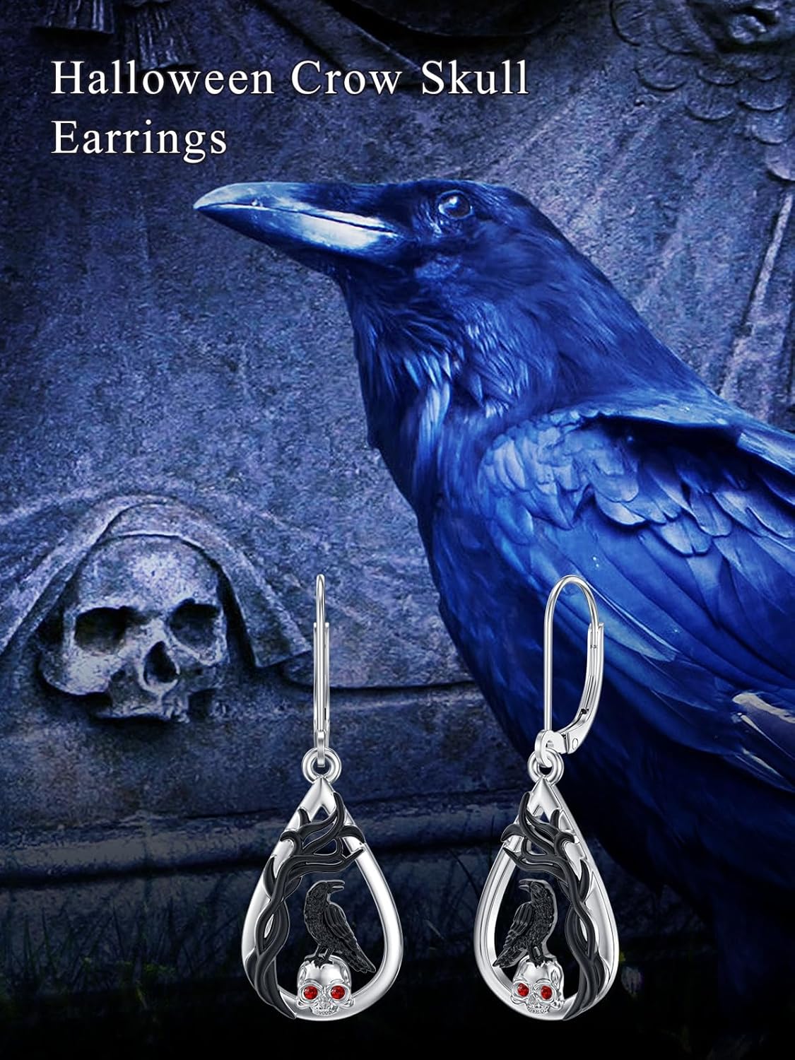 Halloween Earrings 925 Sterling Silver Crow/Black Cat/Pumpkin Skeleton Earrings Gothic Halloween Jewelry for Women - Image 5