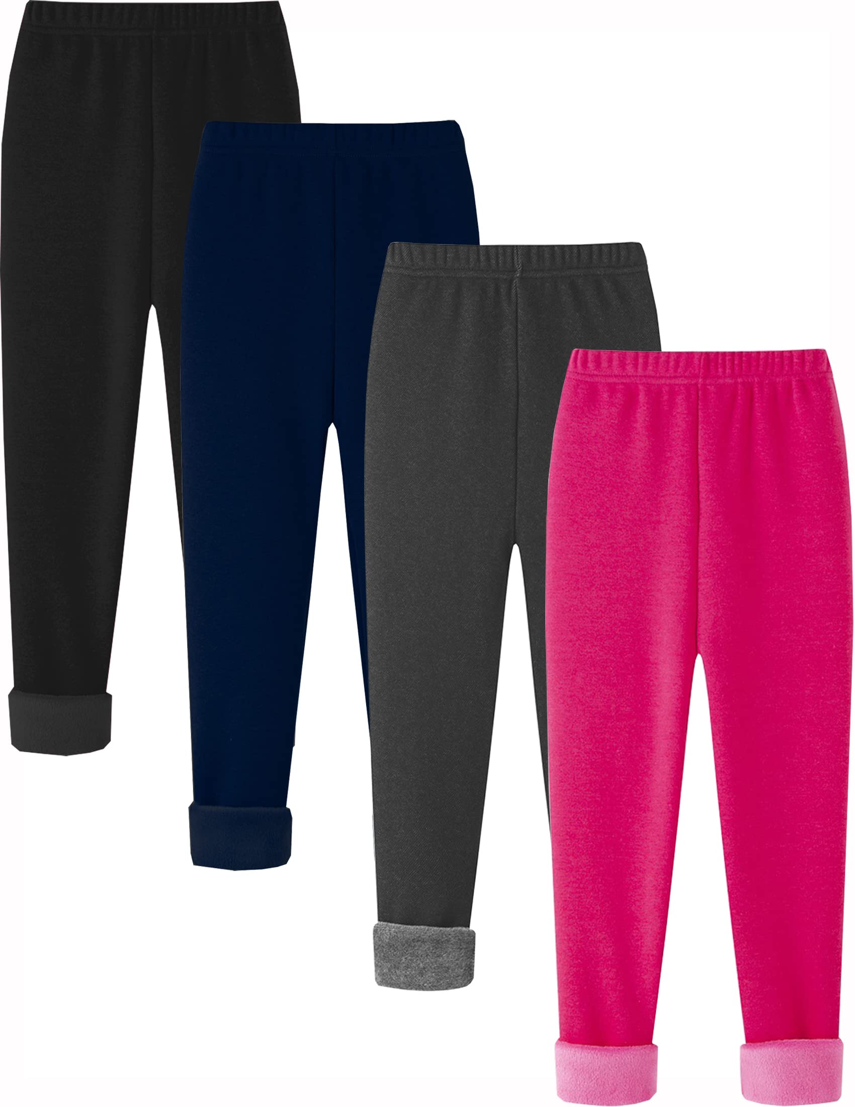 Kiench Mädchen Leggings Winter Dick Gefüttert Hosen Baumwolle 4er-Pack