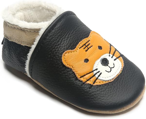 IceUnicorn Chausson Cuir Bébé Hiver Chausson Bebe Fourré Peluche Chaude Chausson Cuir Souple Bébé Fille Garçon Pantoufles Bebe - 1