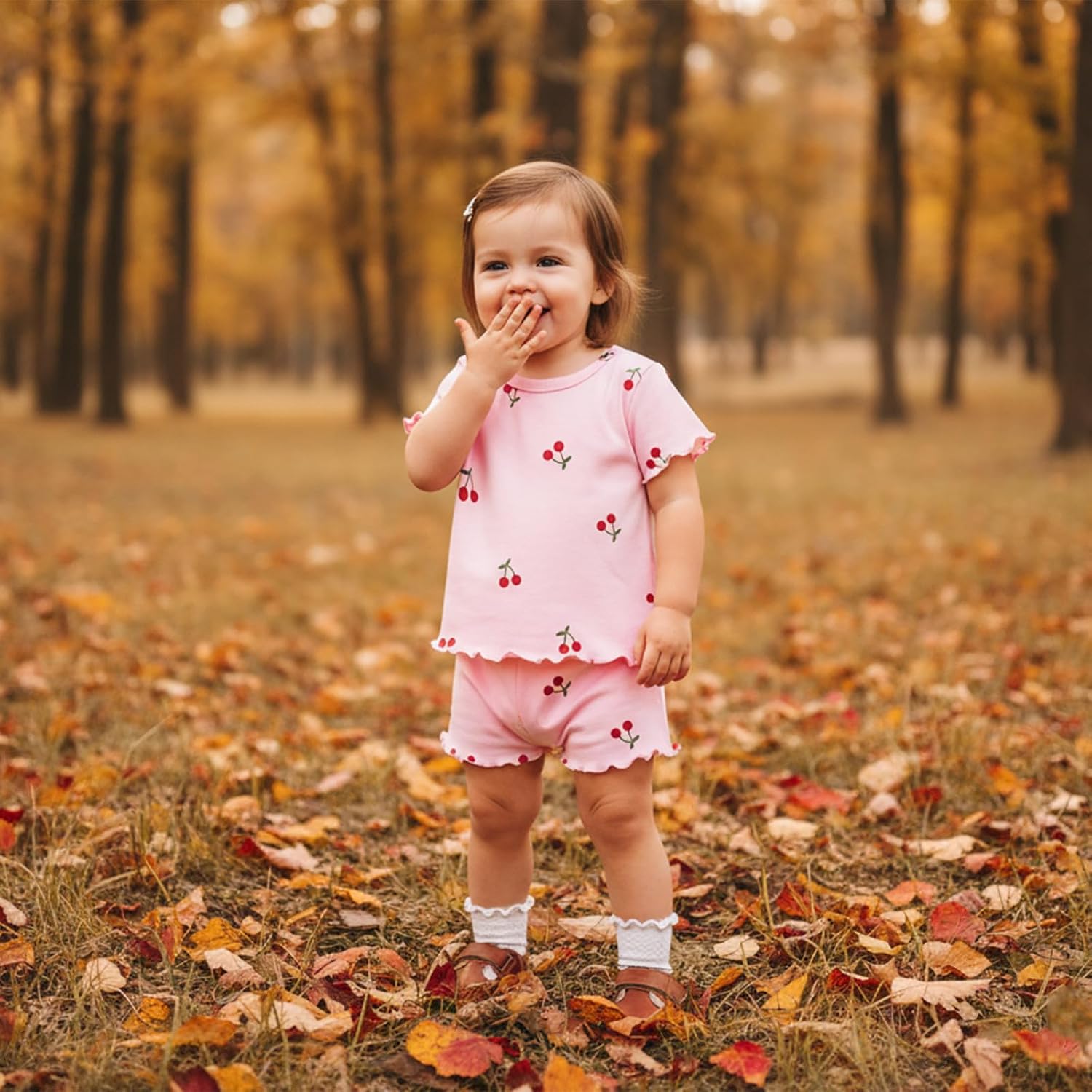 Toddler Baby Girl Summer Clothes Cherry Print Short SleeveT-shirt Tops and Shorts 2 Piece Set Infant Fruit Outfit