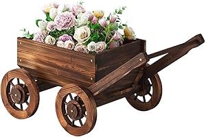 PULIJIA Wooden Wagon Planter Outdoor Garden Planter, Trolley Decoration Succulent Flower cart,...