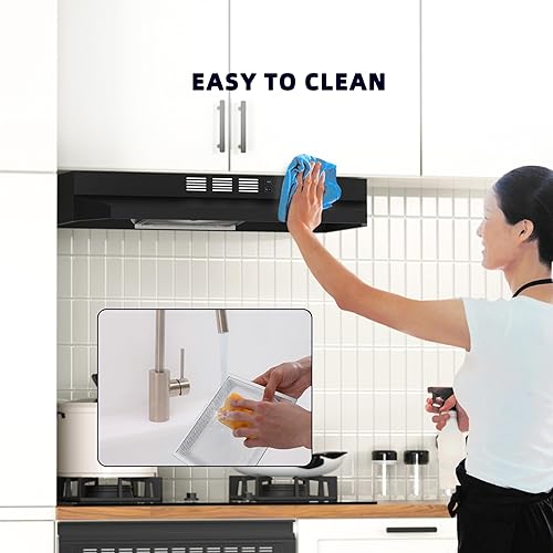 Vista 7 de FIREGAS Campana extractora negra de 30 pulgadas para debajo del gabinete, campana de cocina convertible sin conductos/conductos, campana de Acero