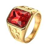 PMTIER Men's Stainless Steel Vintage Gold/Silver Cross Statement Ring with Multicolor Stone