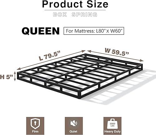 Miniatura 2 de Base para colchón de resorte de metal resistente de 5 pulgadas, base de cama con alta capacidad de 3000 libras, soporte antideslizante, estructura