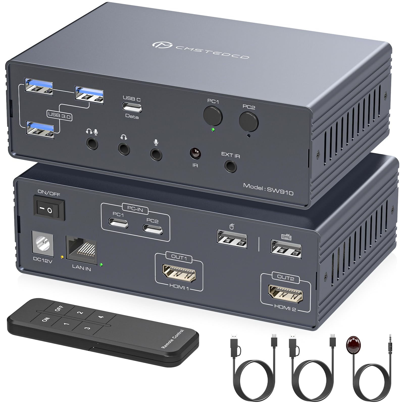VEDINDUST 4K 120Hz KVM Switch Docking Station per 2 Laptop e 2 Monitor, Dock Thunderbolt con 2 Porte USB-C MST 1G, Ethernet 1G, Porta per Cuffie e Microfono, supporto per la Modalità Estesa