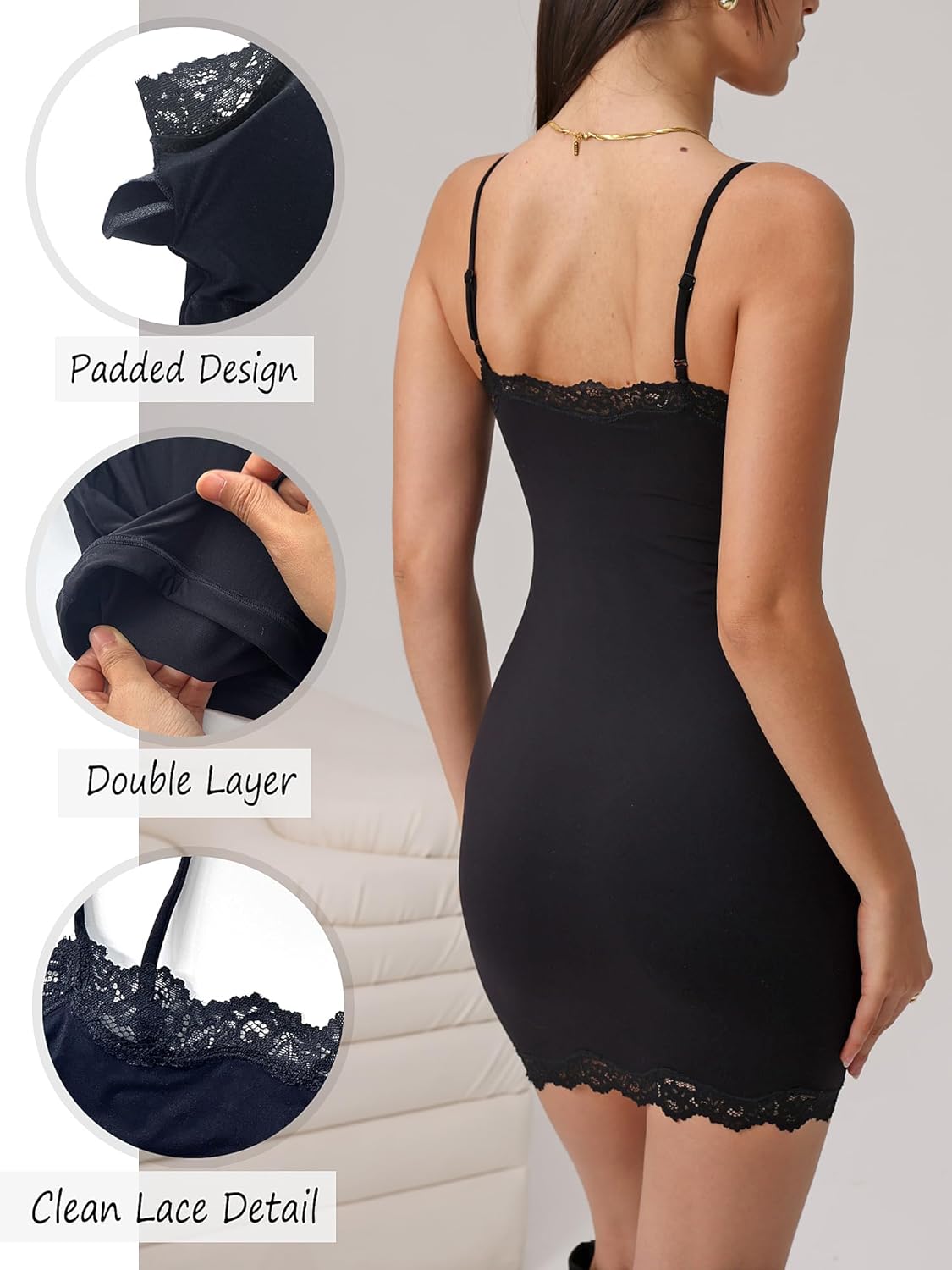 Starrylion Sexy Lace Mini Dress Padded Bodycon Spaghetti Strap Party Club Dress - Image 4