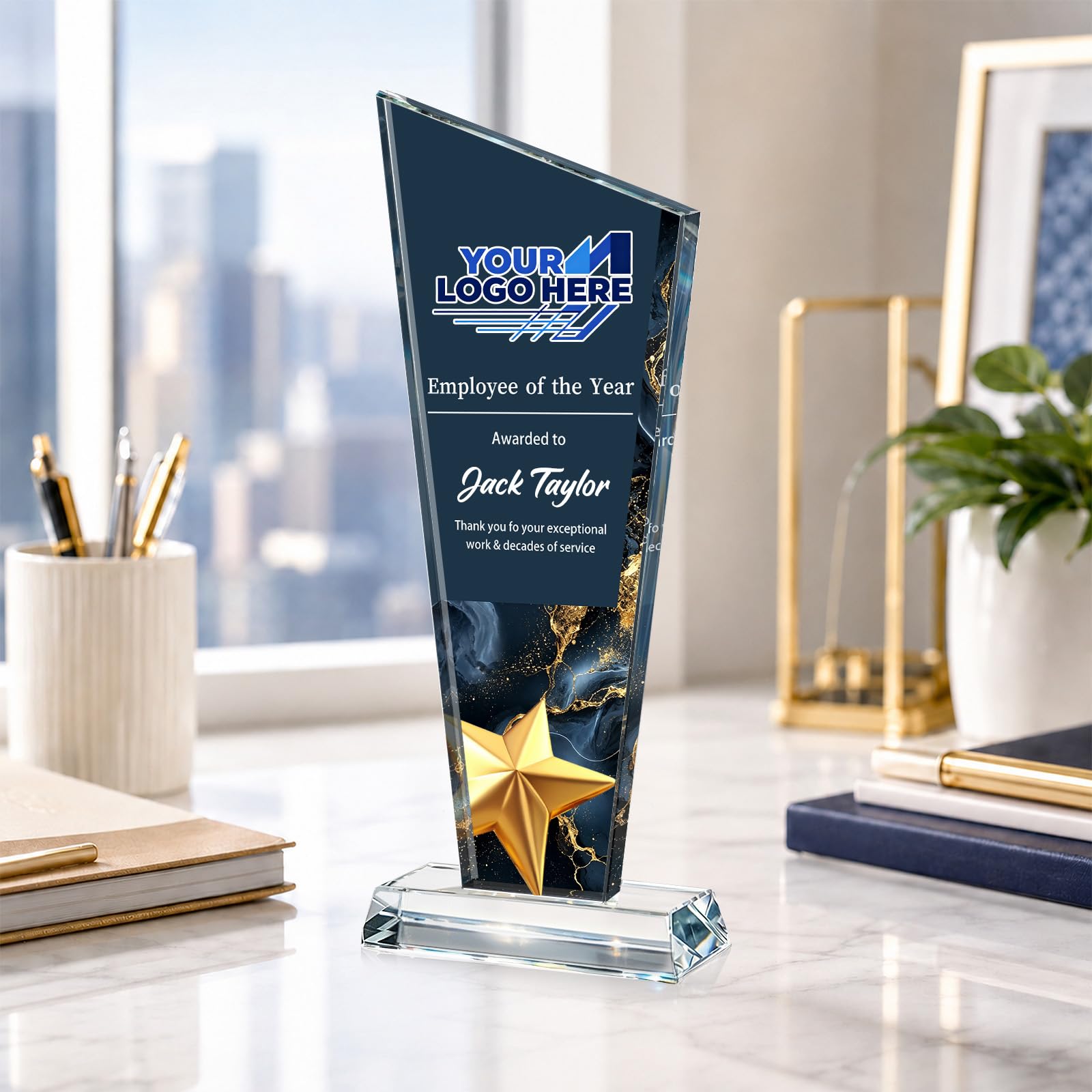 Custom Crystal Trophy Award Personalized Plaque Award with Text Logo Photo Awards Trophies for Employee Recognition Team Graduation Personalized Office Gifts for Boss Coworker Teacher