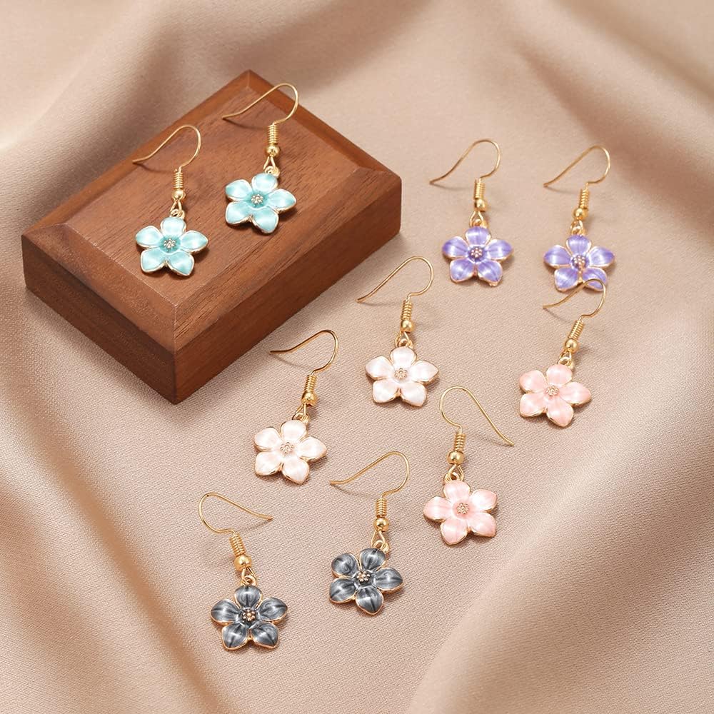 Sweet Cherry Blossom Flower Dangle Earrings Multicolor Enamel Drop Earrings for Women Jewelry - Image 3