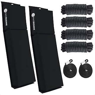 Five Oceans Contour Flat Boat Fender, 24-Inch Boat Bumper with 3/8" x 5' Fender Line, Waterproof PVC Fabric, Multiple Colors & Pack Options