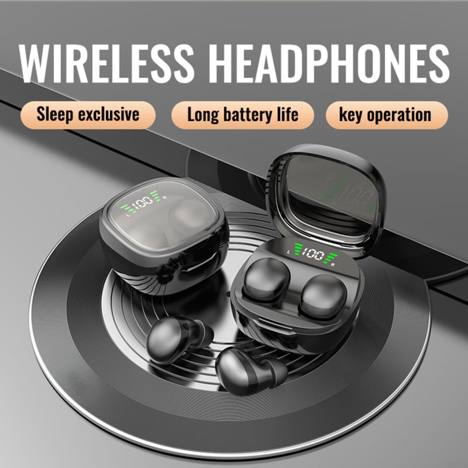 Auriculares invisibles para dormir de lado, inalámbricos, mini auriculares cómodos con bloqueo de ruido con batería BT5.4 de larga duración para orejas pequeñas (color negro)