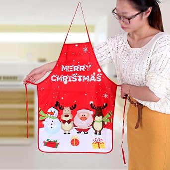 2 Pack Chistmas Apron, Holiday Kitchen Apron Christmas Santa Claus/Elk/Snowman Style Decoration Apron for Christmas Dinner Party Cooking Baking Crafting House Cleaning Kitchen