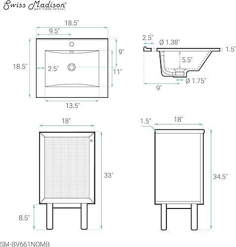 Vista 463 de Swiss Madison Classe - Lavabo de baño de roble de 24 pulgadas incluido
