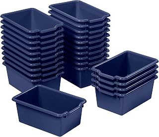 ECR4Kids Scoop Front Storage Bins, Multipurpose Organization, Navy, 25-Piece