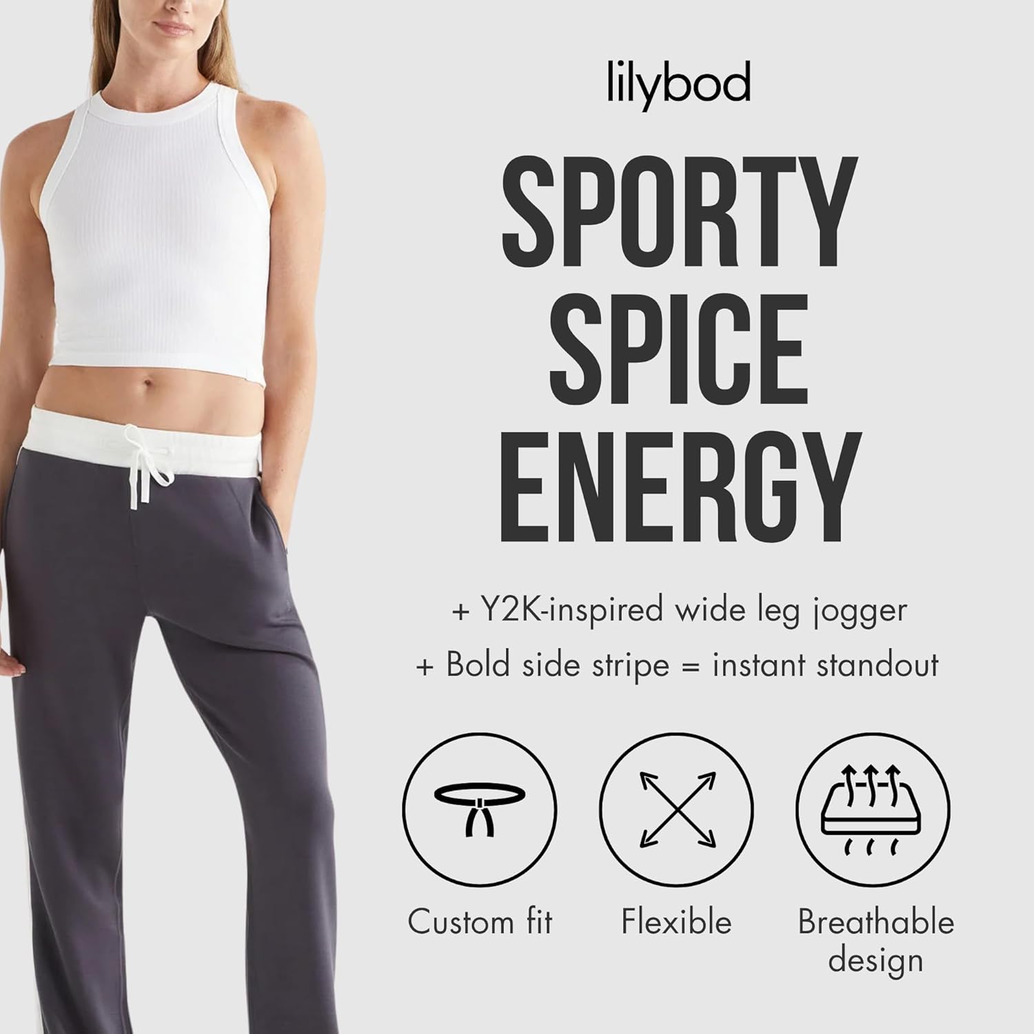 Lilybod Nikki Wide-Leg Joggers for Women – Medium-Rise Waist Relaxed Fit Sweatpants with Stripe - Image 2