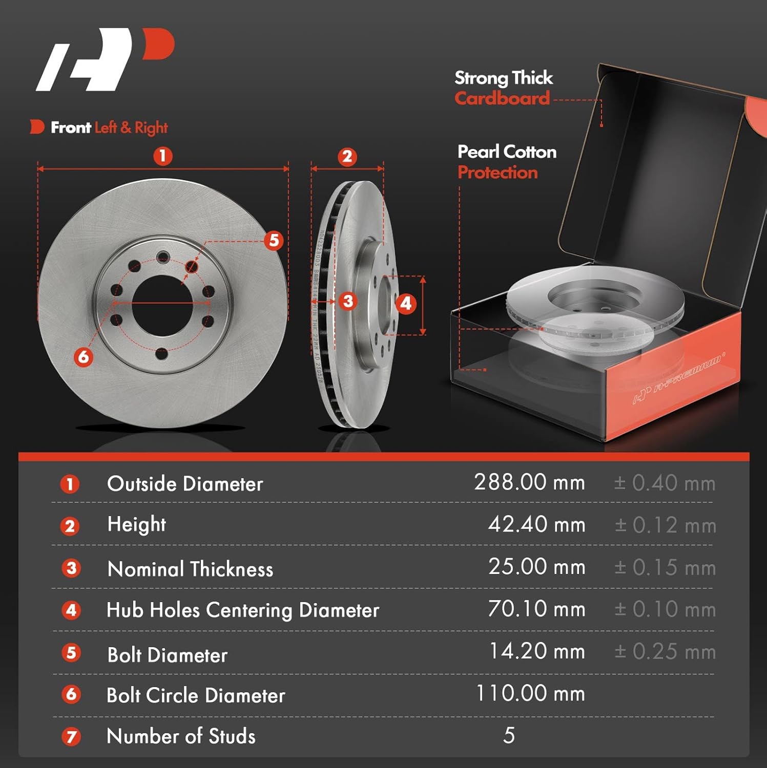 A-Premium 11.34 in (288 mm) Front Vented Disc Brake Rotors + Ceramic Pads Kit Compatible with Select Saturn Models - L100 2001-2002, L200, L300, LS, LS1, LS2, LW1, LW2, LW200, LW300, 6-PC Set