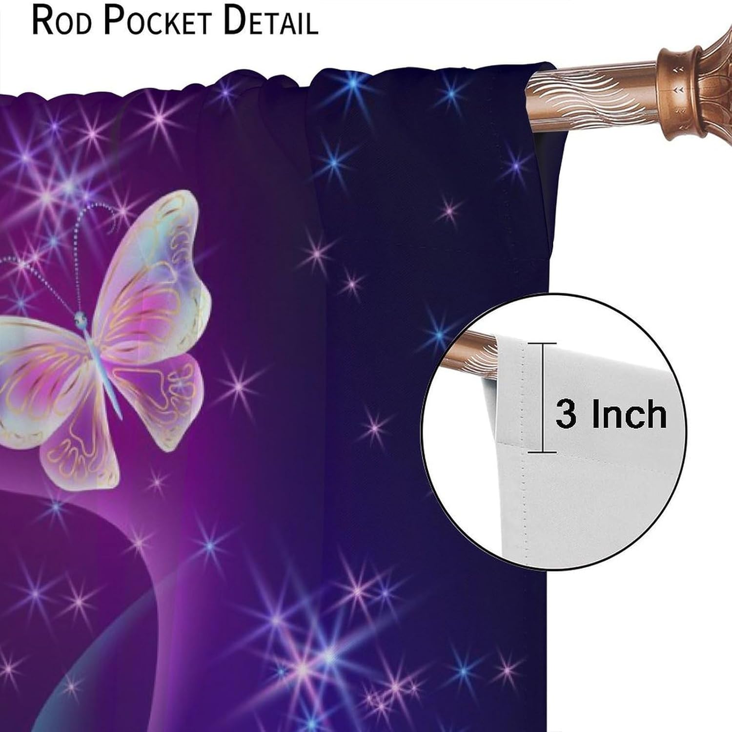Butterfly Art Curtains, Retro Style Neon Purple Butterfly Bedroom Living Room Blackout Rod Pocket Curtains for Women Girls Window Treatments 2 Panels Set 42x45 Inch