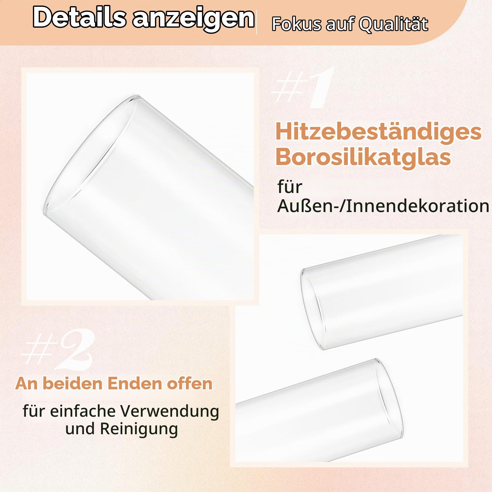 NUPTIO Glaszylinder Ohne Boden für Kerzen - 6er Glas Windlicht Set | 30cm Hoch für Kerzenständer Stabkerzen Stabkerzenhalter Kerzenhalter Zylinder Hochzeit Tischdeko Esstisch