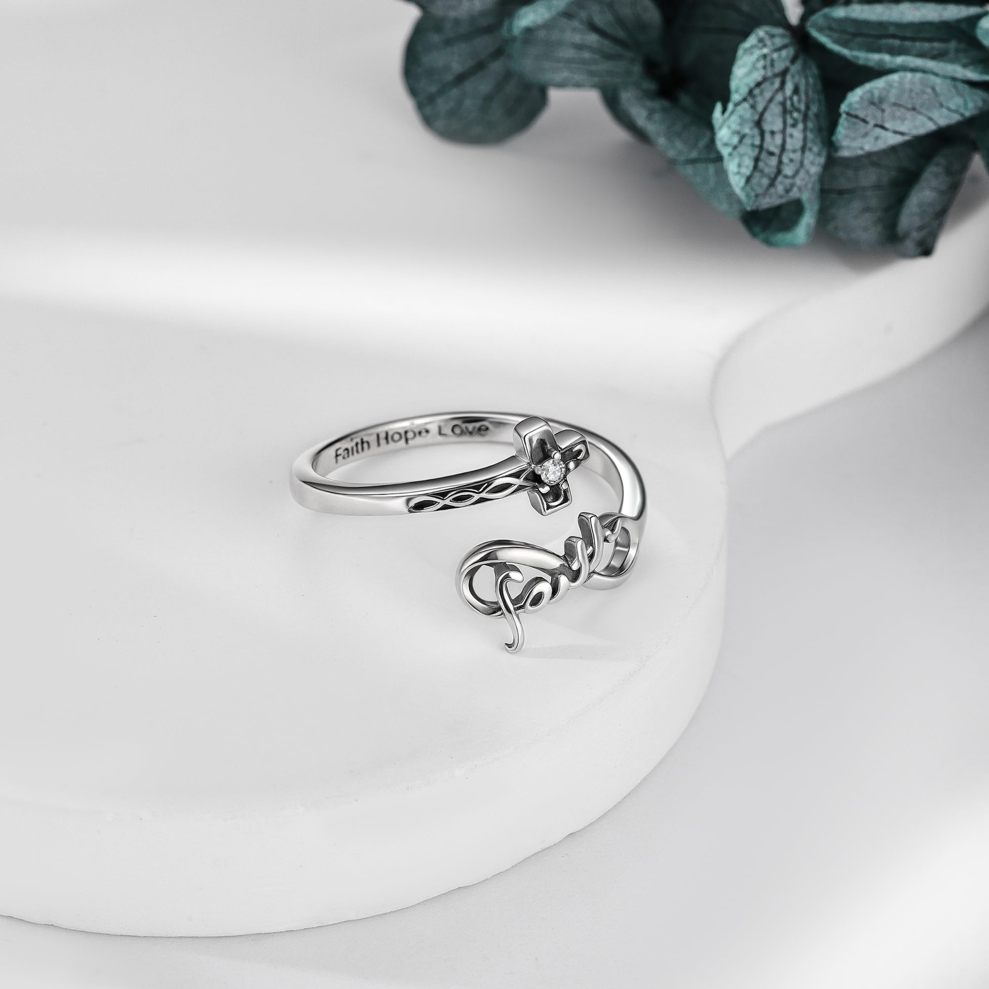 JERWLI Anello a croce da donna, in argento Sterling 925, fede, anelli cristiani, speranza, anello regolabile, regalo per donne e amici