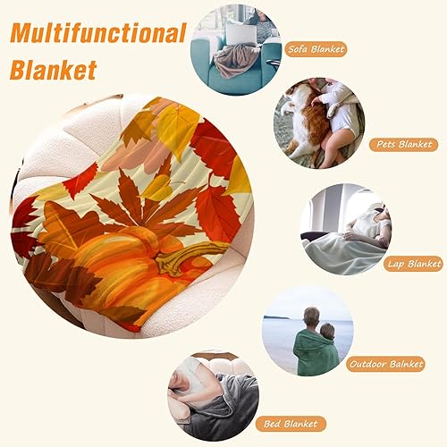 Miniatura 5 de YeeJu Manta decorativa de otoño, color naranja, Acción de Gracias, cosecha de otoño, con estampado de calabazas lindas, para sofá, cama, sala de