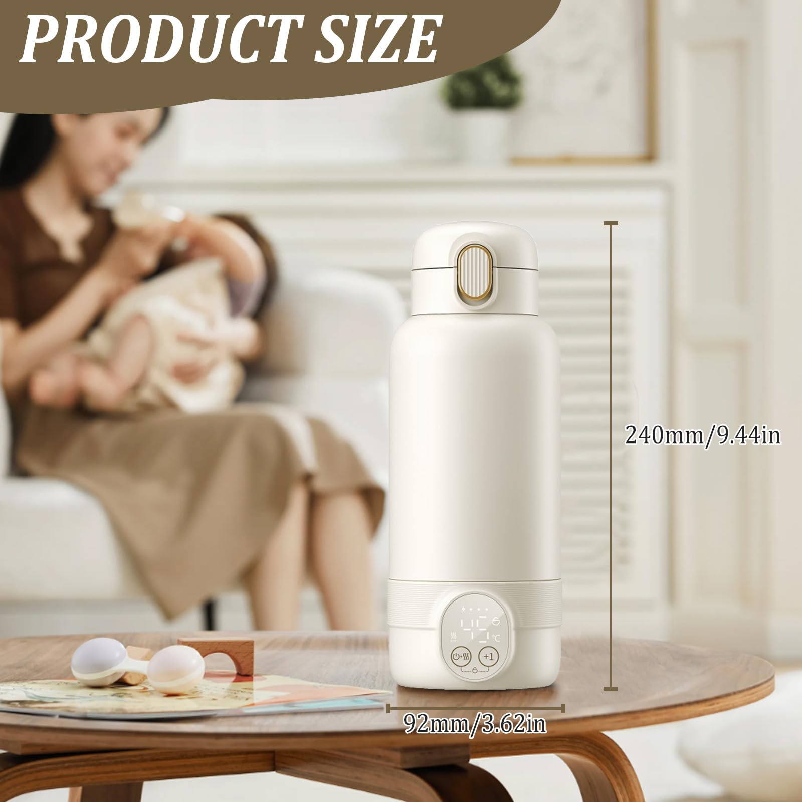 Cordless Portable Bottle Warmer, 500 ml, portatile, regolabile da 37 a 55 gradi, con indicatore LED, scaldabiberon in viaggio, 24 ore, temperatura costante per latte materno e acqua