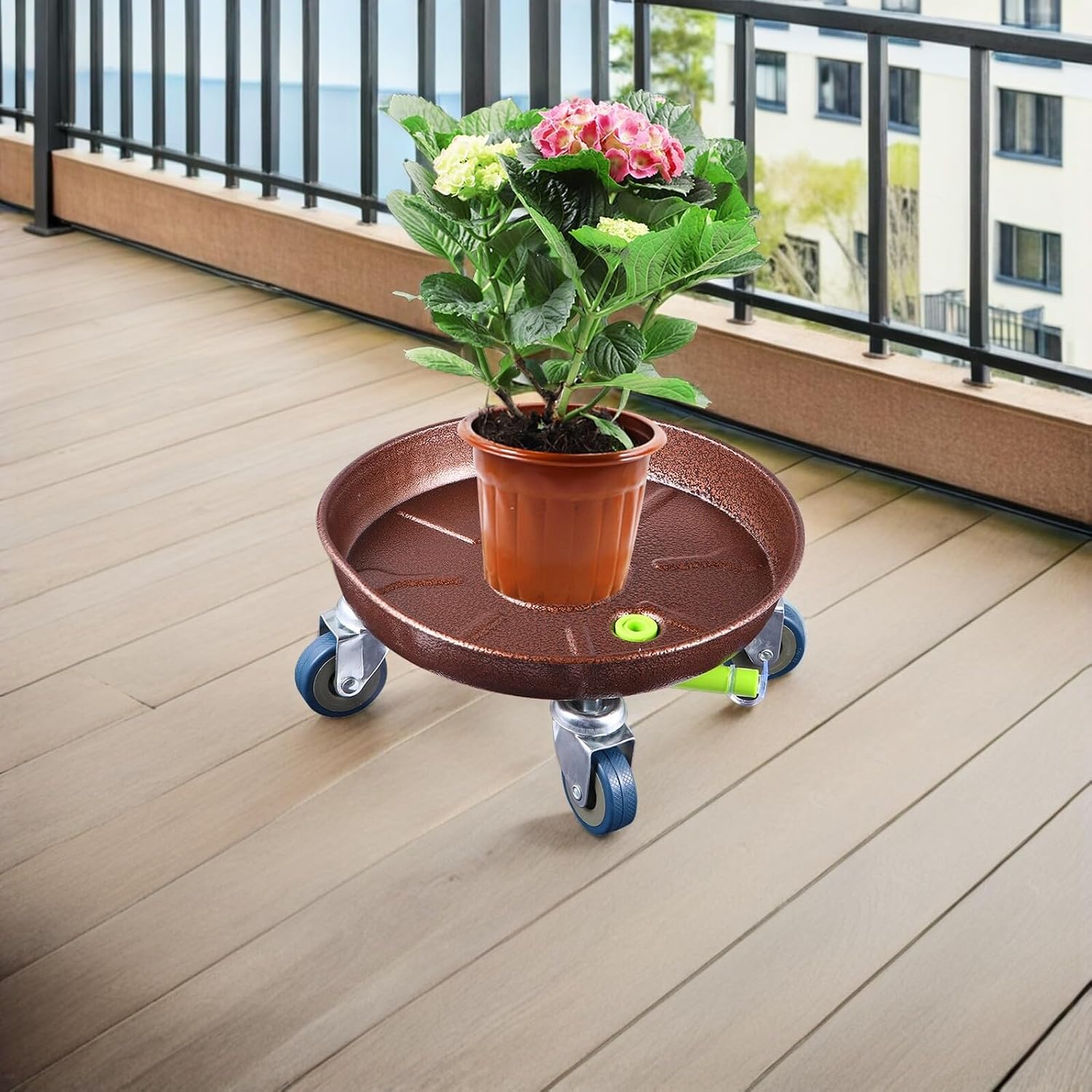 Milisten Heavy Duty Iron Flower Pot Mobile Tray with 36cm Diameter Wheels, Rolling Plant Stand for Indoor Outdoor Patio Balcony Gardening
