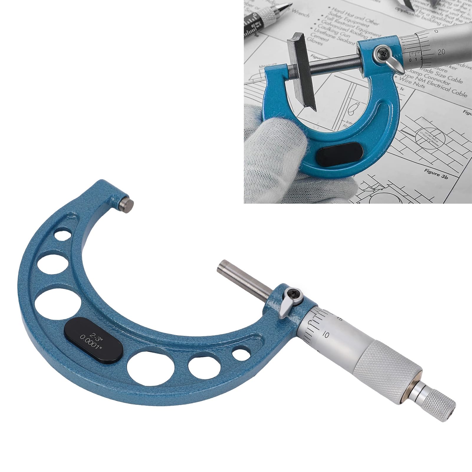 Außenmikrometer, mechanisches Mikrometer mit Hartmetallspitze für Länge, Durchmesser, Dicke, 2–3 Zoll, Bereich 0,0001 Zoll, Skalenintervall