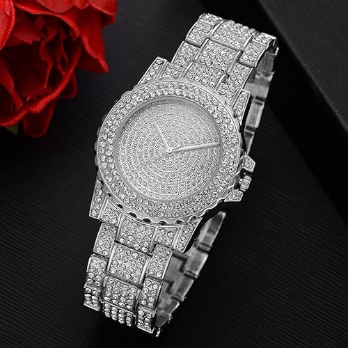Miniatura 7 de Mipcase Reloj de cuarzo para mujer, reloj de mujer con diamantes de imitación brillantes con correa de acero inoxidable, reloj analógico de moda con