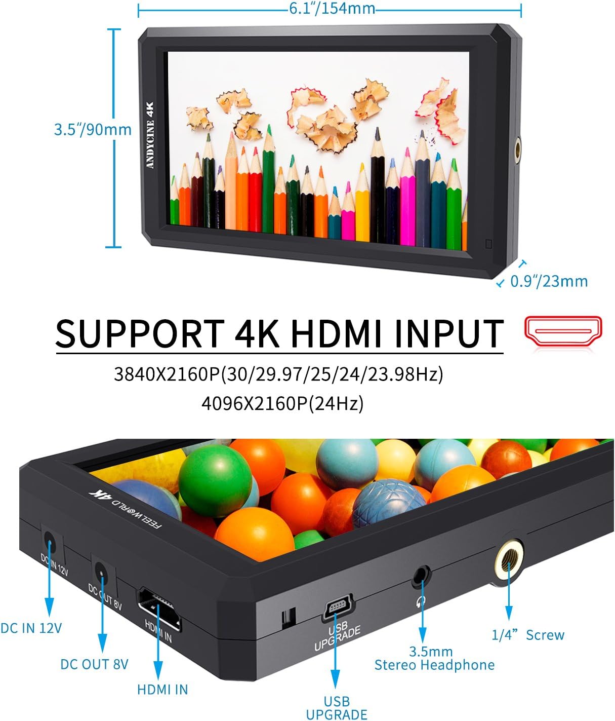 40% оƒƒ Dіѕсоunt FEELWORLD F6+Battery+ Integrated Battery Charger + Micro&Mini HDMI Cords 5.7Inch FHD IPS On Camera 4K HDMI Monitor with Swivel Arm and 8V DC Power Output