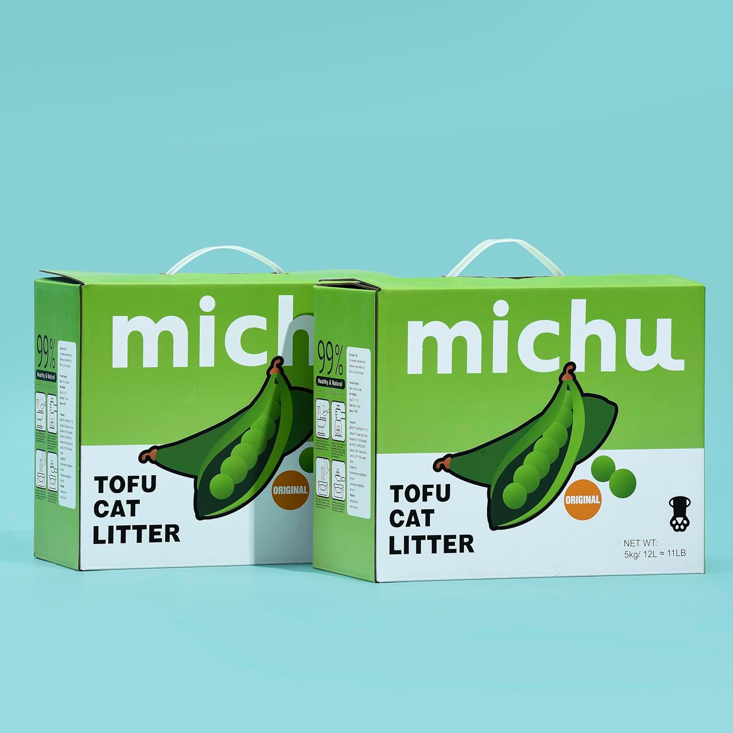 Michu Tofu Cat Litter Gen3 – 100% Natural & Biodegradable Clumping Formula, Fast-Clumping, Odor-Control, Flushable, Low-Tracking, Dust-Free – Value Box, 2 Boxes=22 lb, Original