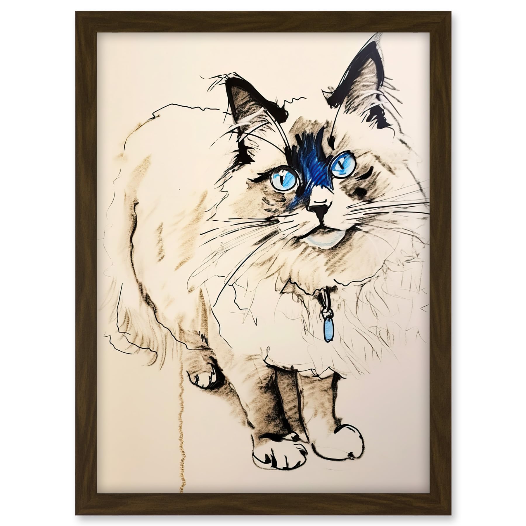 Artery8 Blue Point Ragdoll Cat Sketch Drawing Portrait Artwork Framed A3 Wall Art Print
