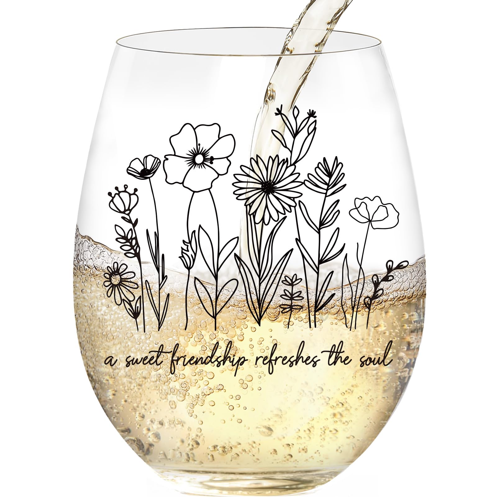 LITTLEBIGGER Best Friend Birthday Gifts for Women - A Sweet Friendship Refreshes the Soul – 15 oz Scratch-Resistant Wine Glass, Dishwasher safe，