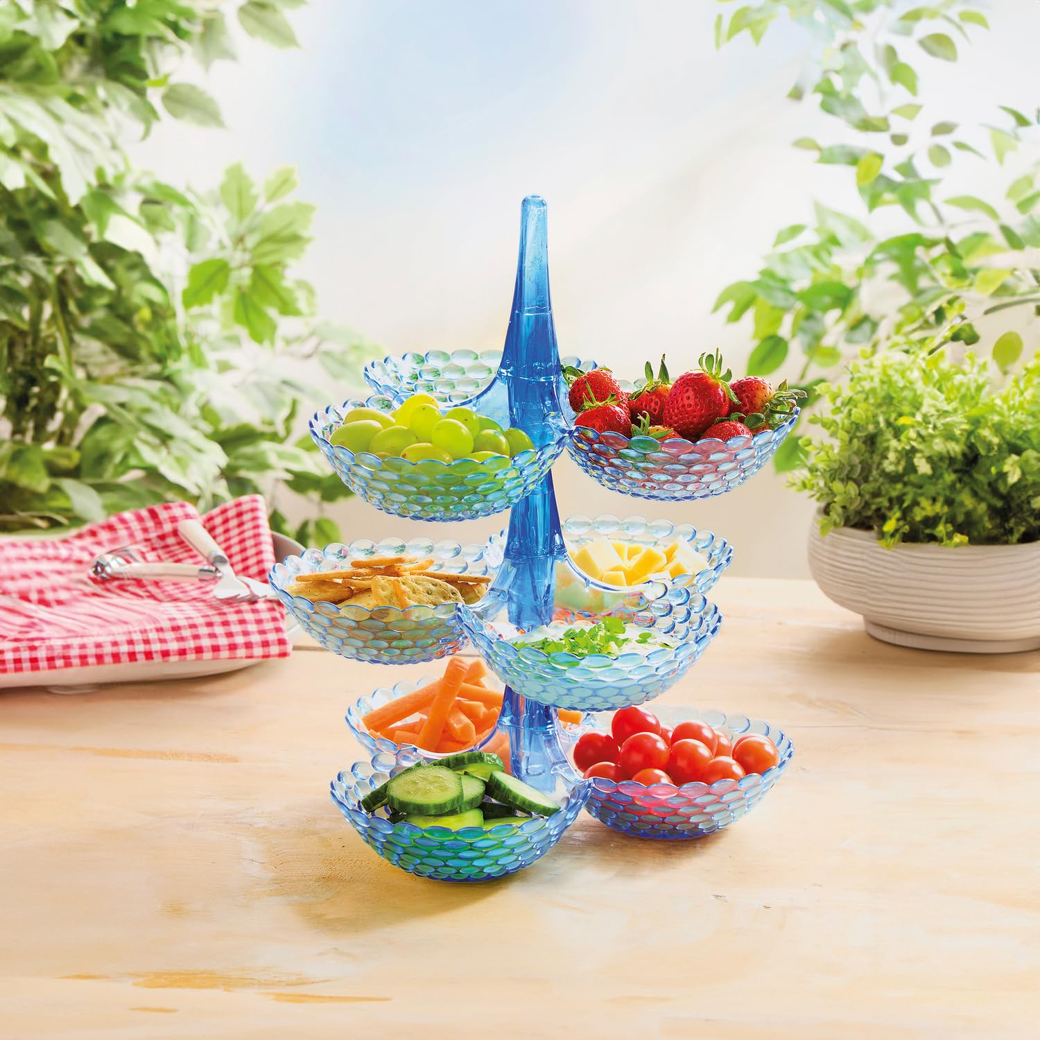 Basilico® Stackable serving bowl, 3-piece, crystal look, stable, multi-tiered, for fruit, snacks, pastries and nibbles, elegant buffet and serving tableware made of PET, diameter 25 cm, height 16 cm