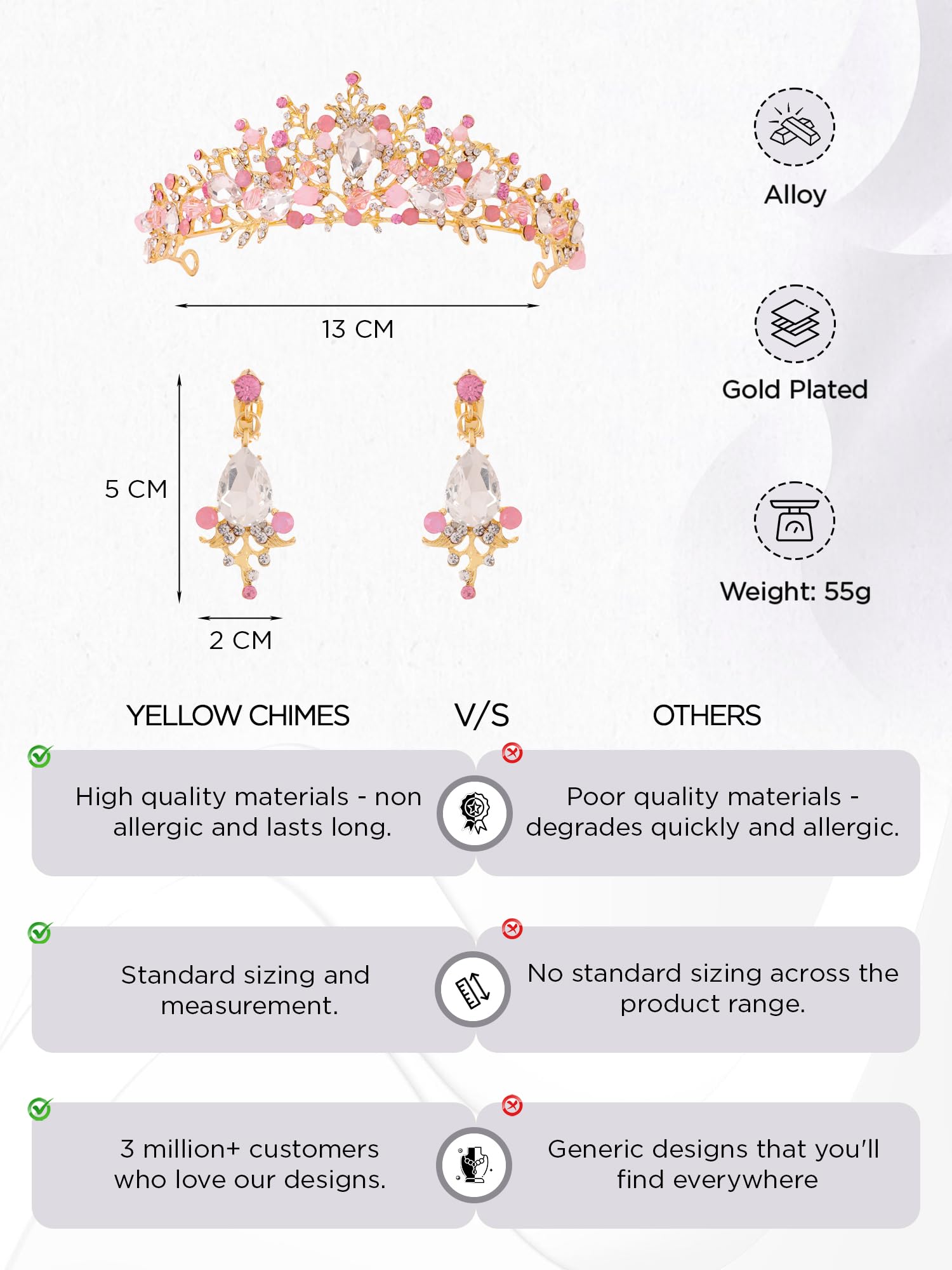 Yellow Chimes Latest Fashion Floral Design Multicolour Crystal Golden Bridal Wedding Crown Tiaras With Earrings by Yellow Chimes Copper Tiara for Women (Gold, Multicolor) (YCFJCR-FLWCRSTL-MC) 2