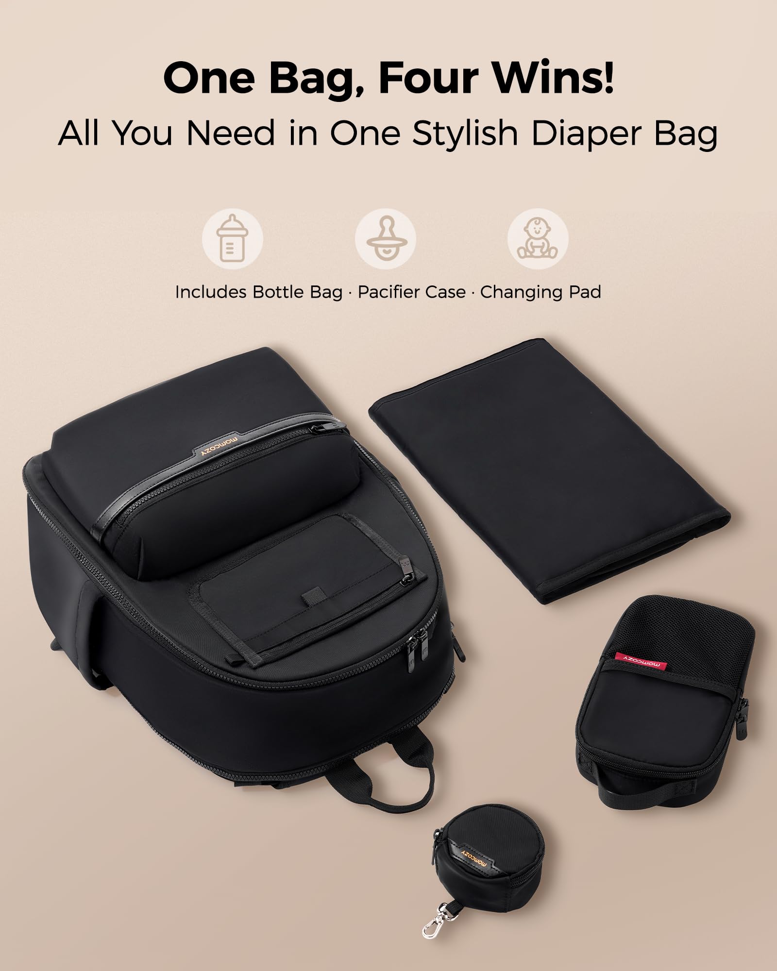 Momcozy GoEase Diaper Bag - Stylish, Durable & Waterproof Baby Bag with Multi-Pockets, Laptop Compartment, Changing Pad & Stroller Straps, Travel Baby Essentials for Moms,Dads,Work, Maternity