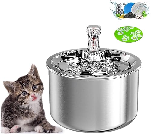 Fuente de agua de acero inoxidable para gatos, fuente de acero inoxidable 304, cuenco de agua circulante para gatos, fácil de usar para gatos,