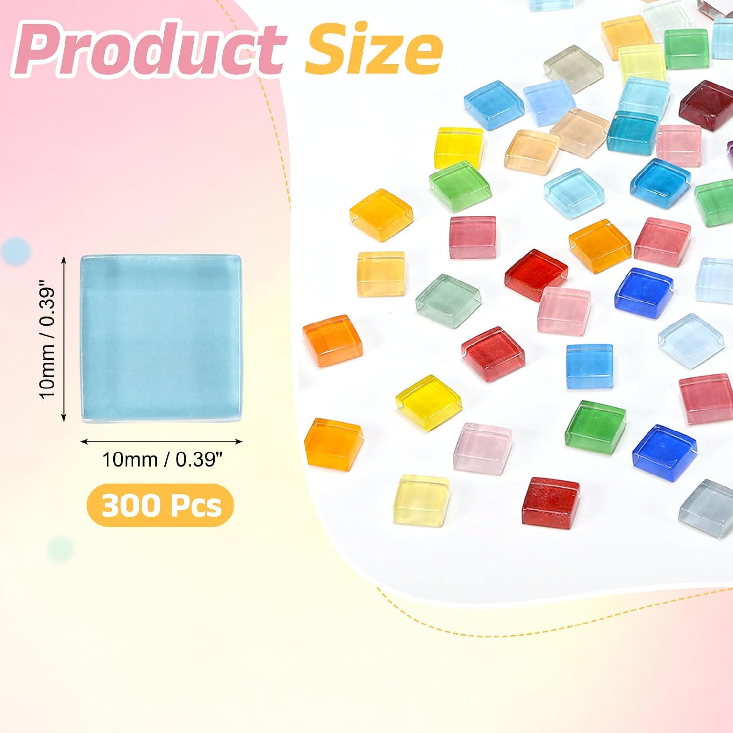 uxcell 300Pcs Glass Mosaic Tiles, 300g Square Crystal Mosaic Glass Crafts Supplies Ceramic Tiles for Crafts Bulk Picture Frames Flowerpots Home Art Decor (0.4 x 0.4 Inch, Sky Blue) image 2