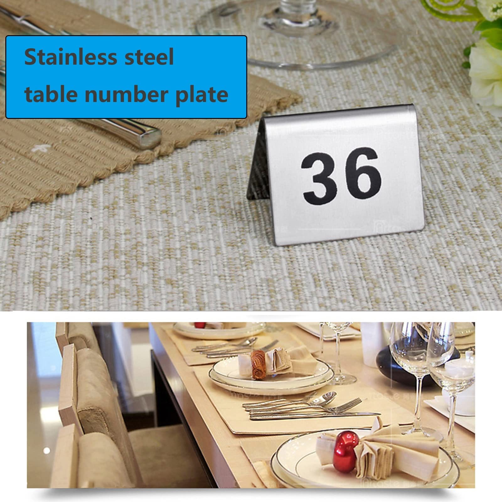 V3VOGUE Números De Mesa De Carpa De Acero Inoxidable Estilo, Números De Doble Cara para Un Fácil Reconocimiento, 1 A 50/100 Signo De Número De Mesa para Boda/Restaurante/Cafés